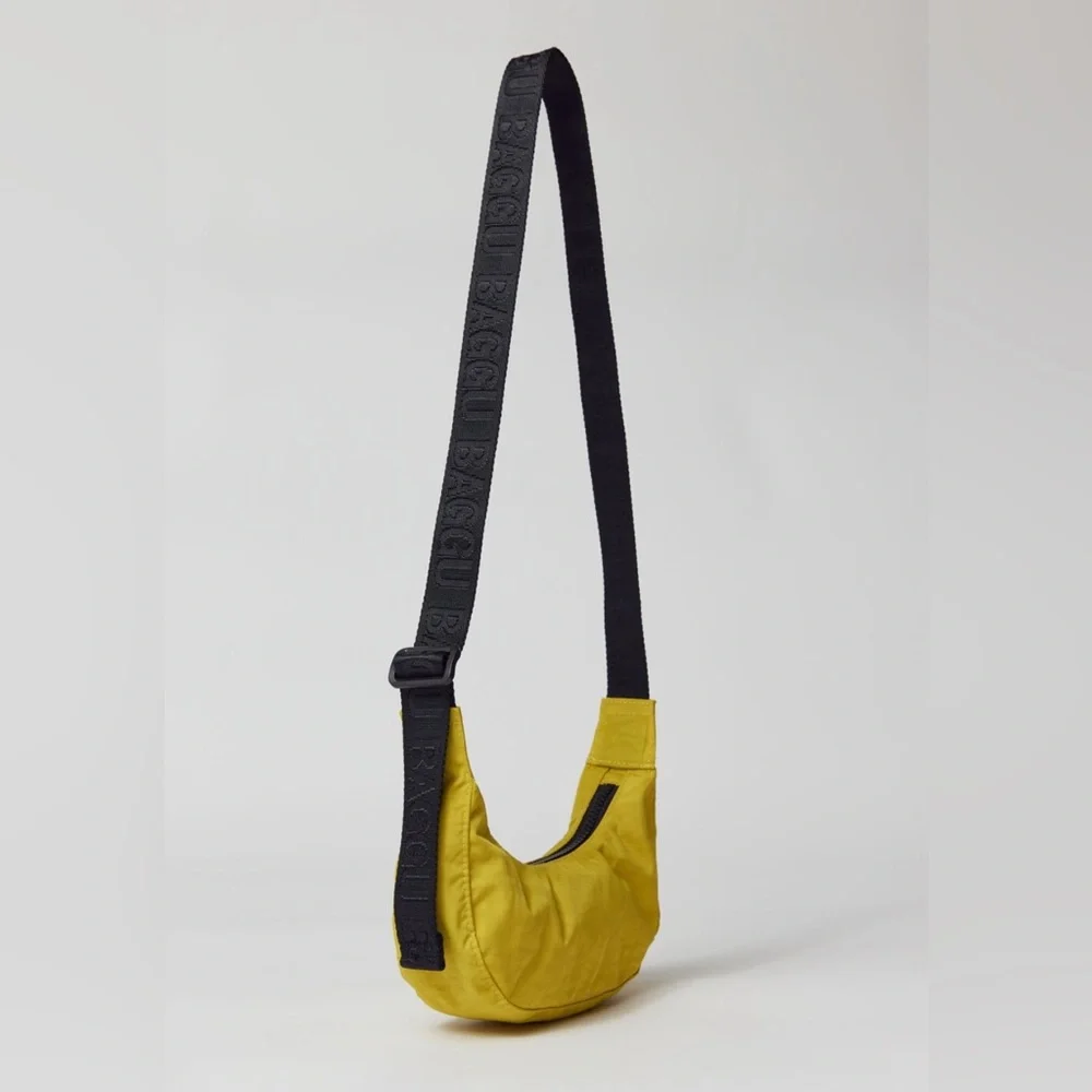 BAGGU Yellow Crescent Crossbody with Black Strap